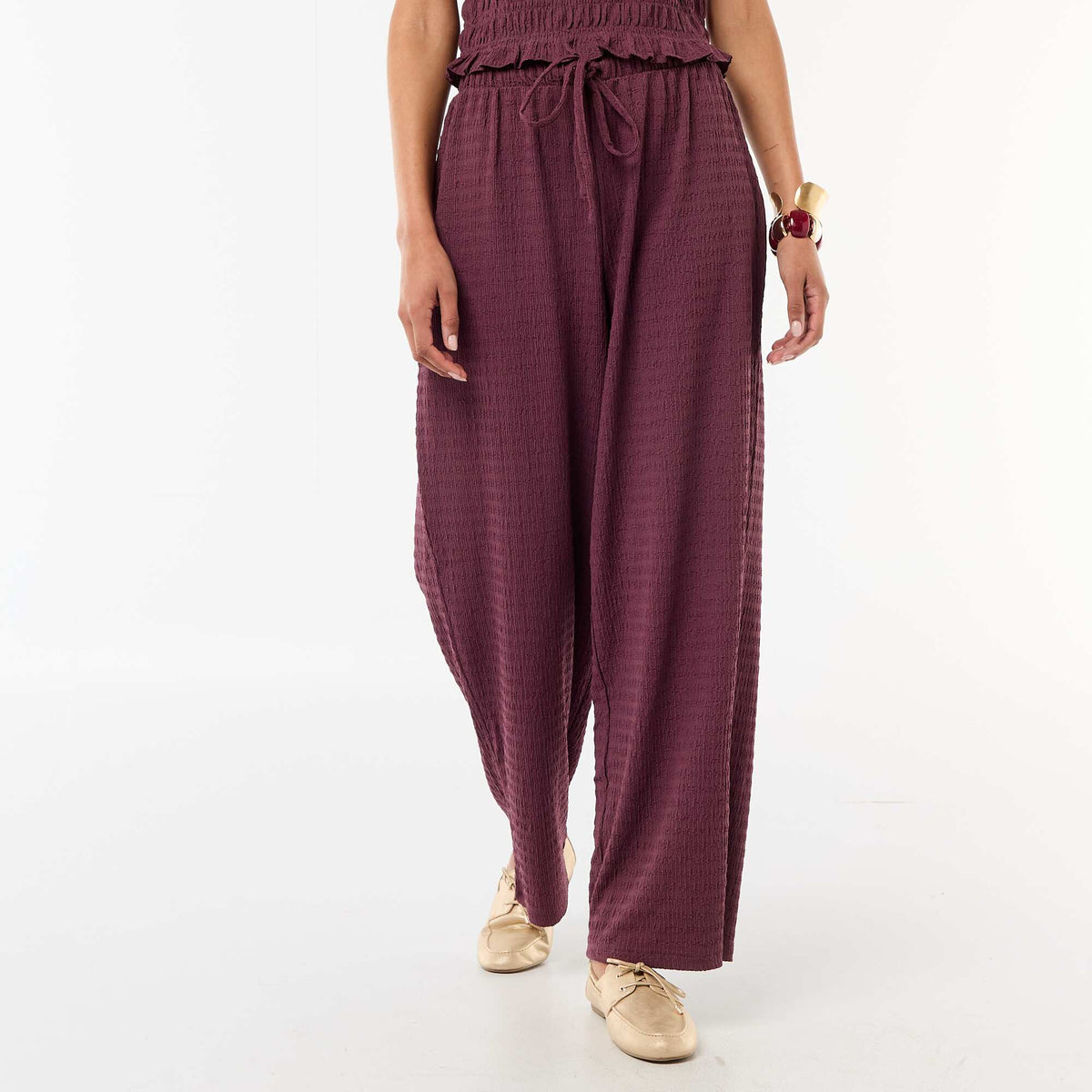 Pantalon large en maille smockée VIOLET
