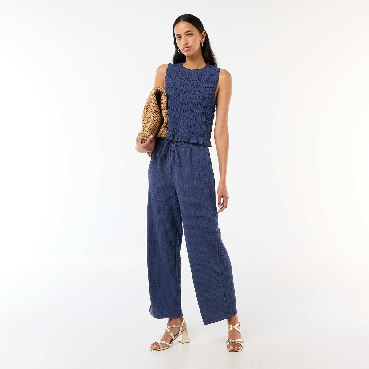 Top smocké sans manches BLEU