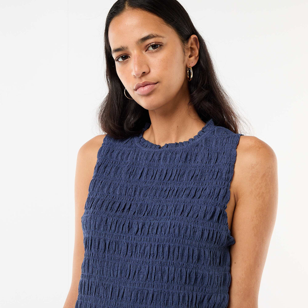 Top smocké sans manches BLEU