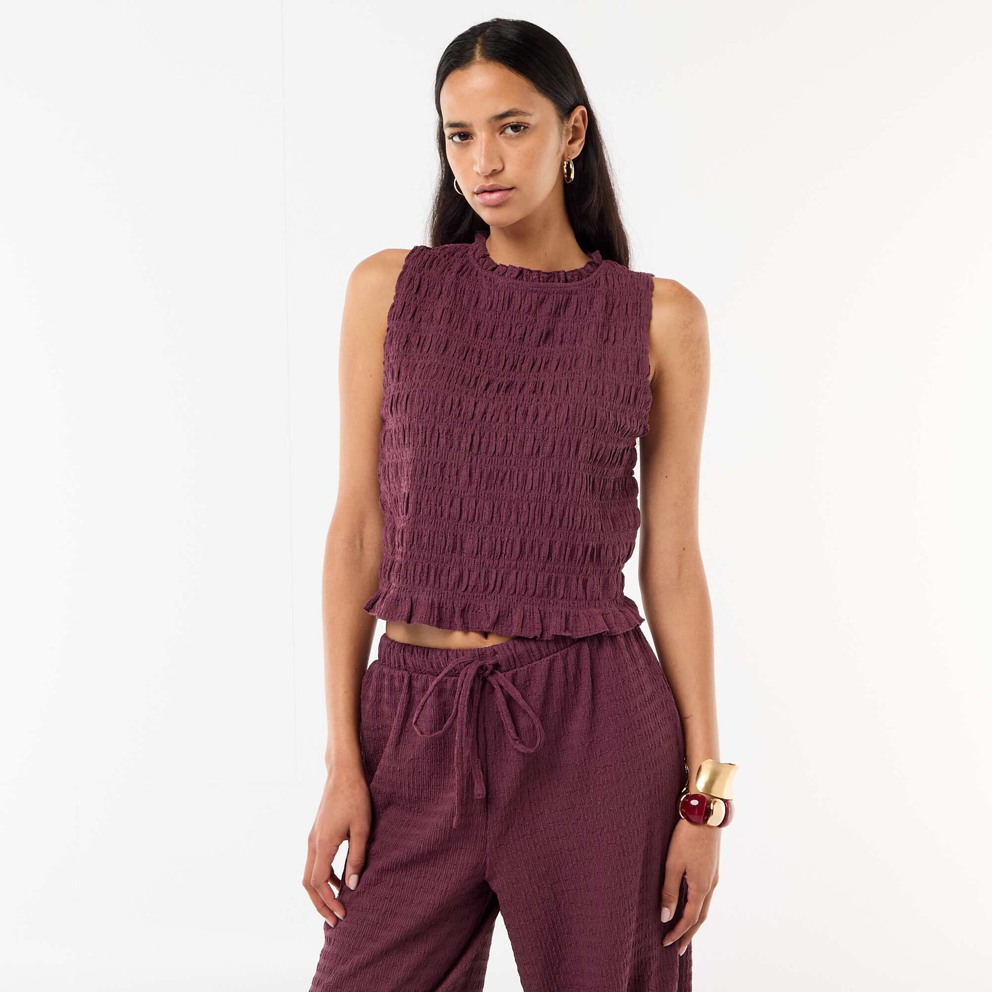 Top smocké sans manches VIOLET