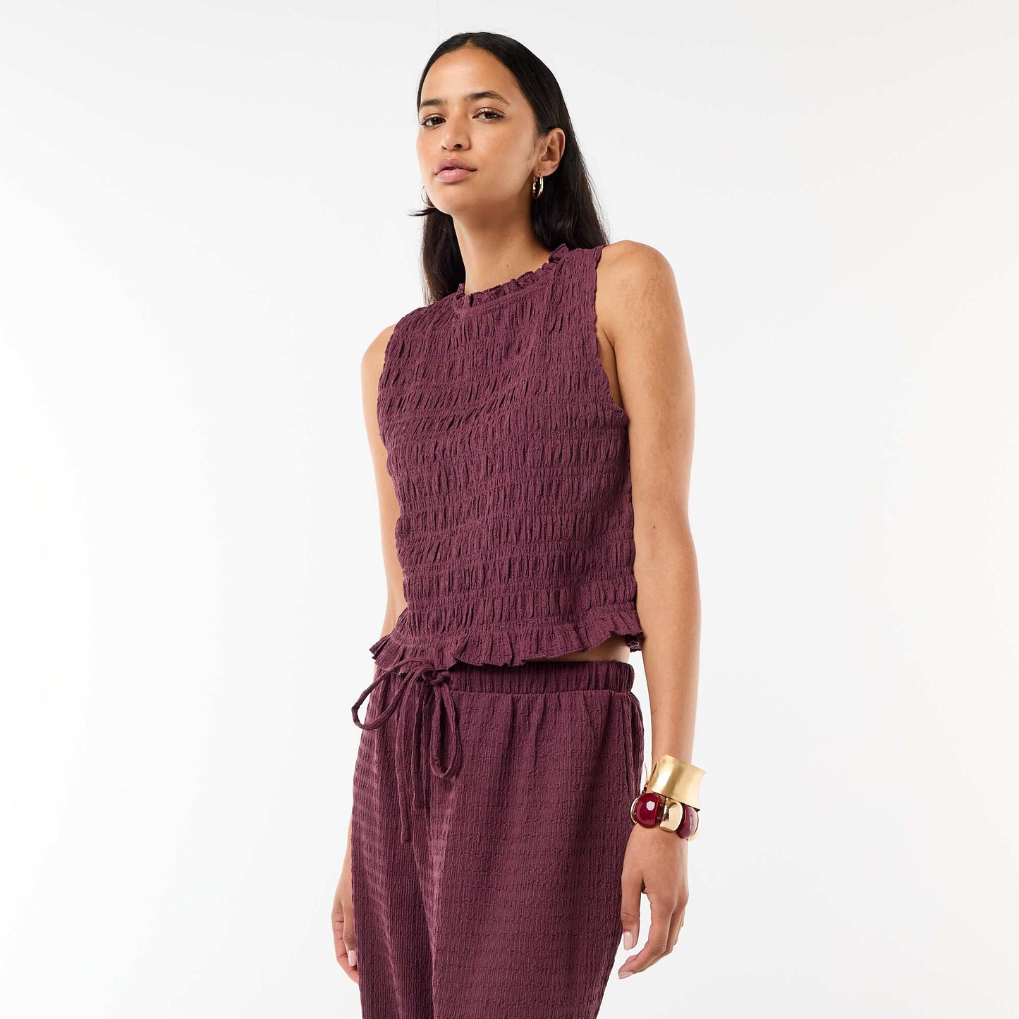 Top smocké sans manches VIOLET
