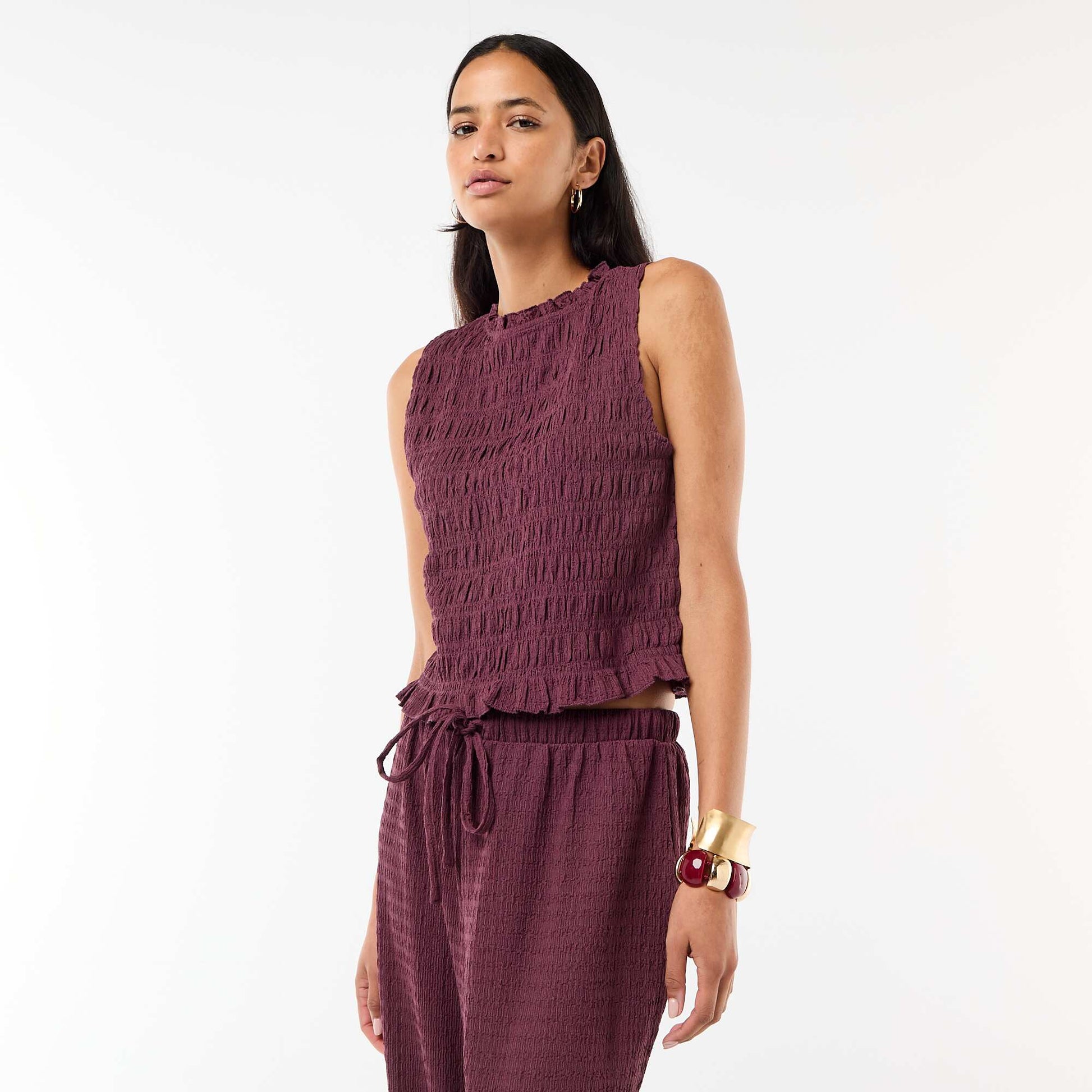 Top smocké sans manches VIOLET