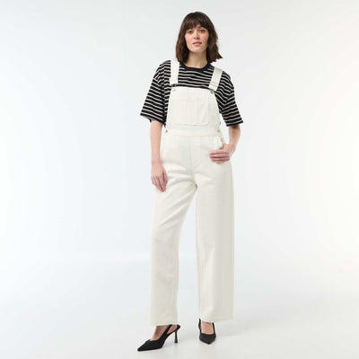 Salopette en denim avec poche devant BLANC