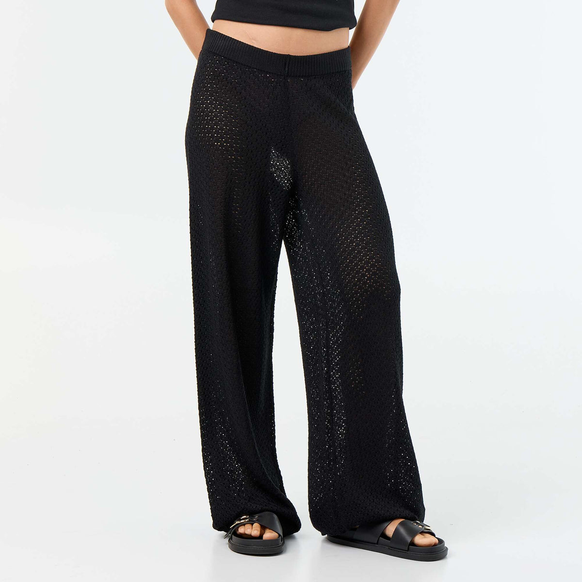 Pantalon de plage en maille crochet NOIR