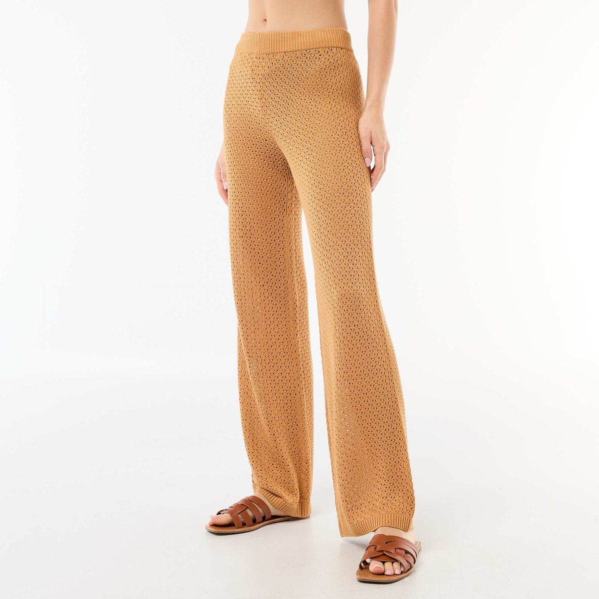 Pantalon de plage en maille crochet MARRON