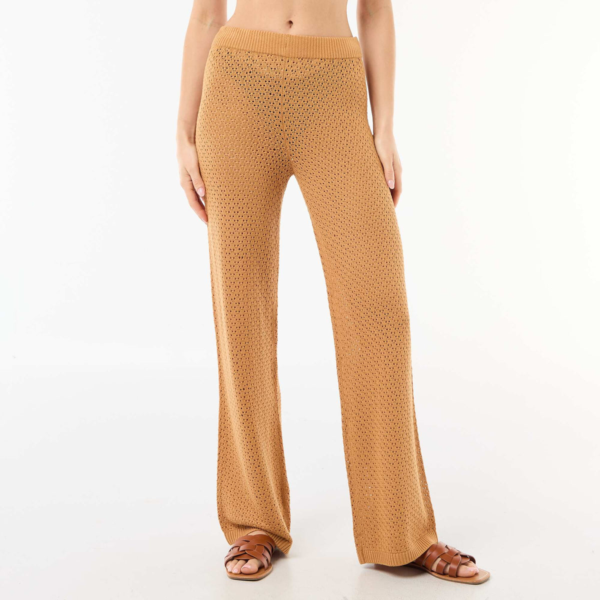 Pantalon de plage en maille crochet MARRON