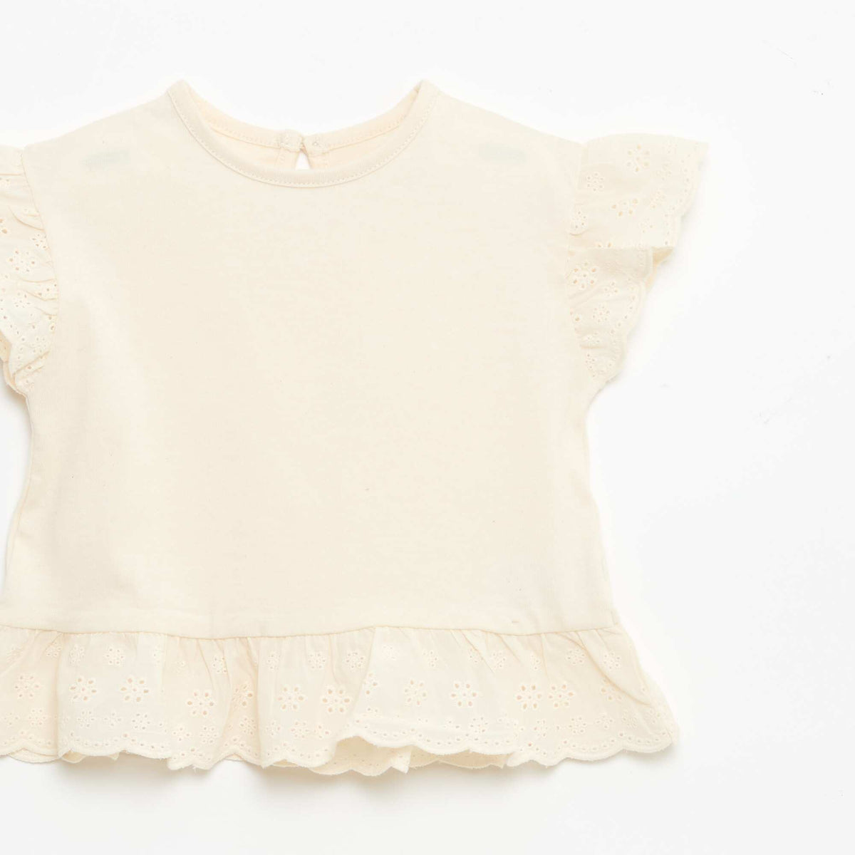 T-shirt broderie anglaise en jersey coton uni BLANC