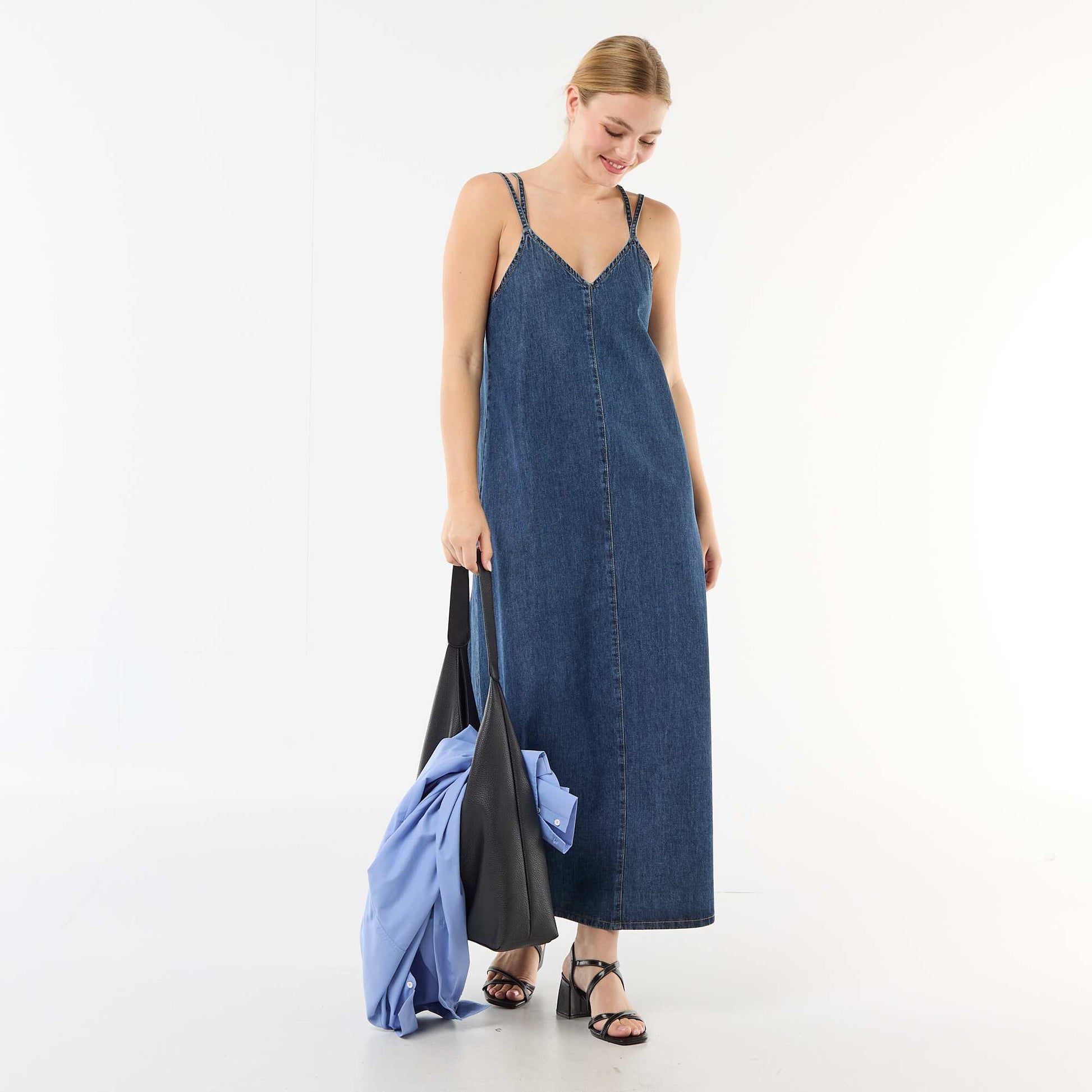 Robe denim coupe longue BLEU