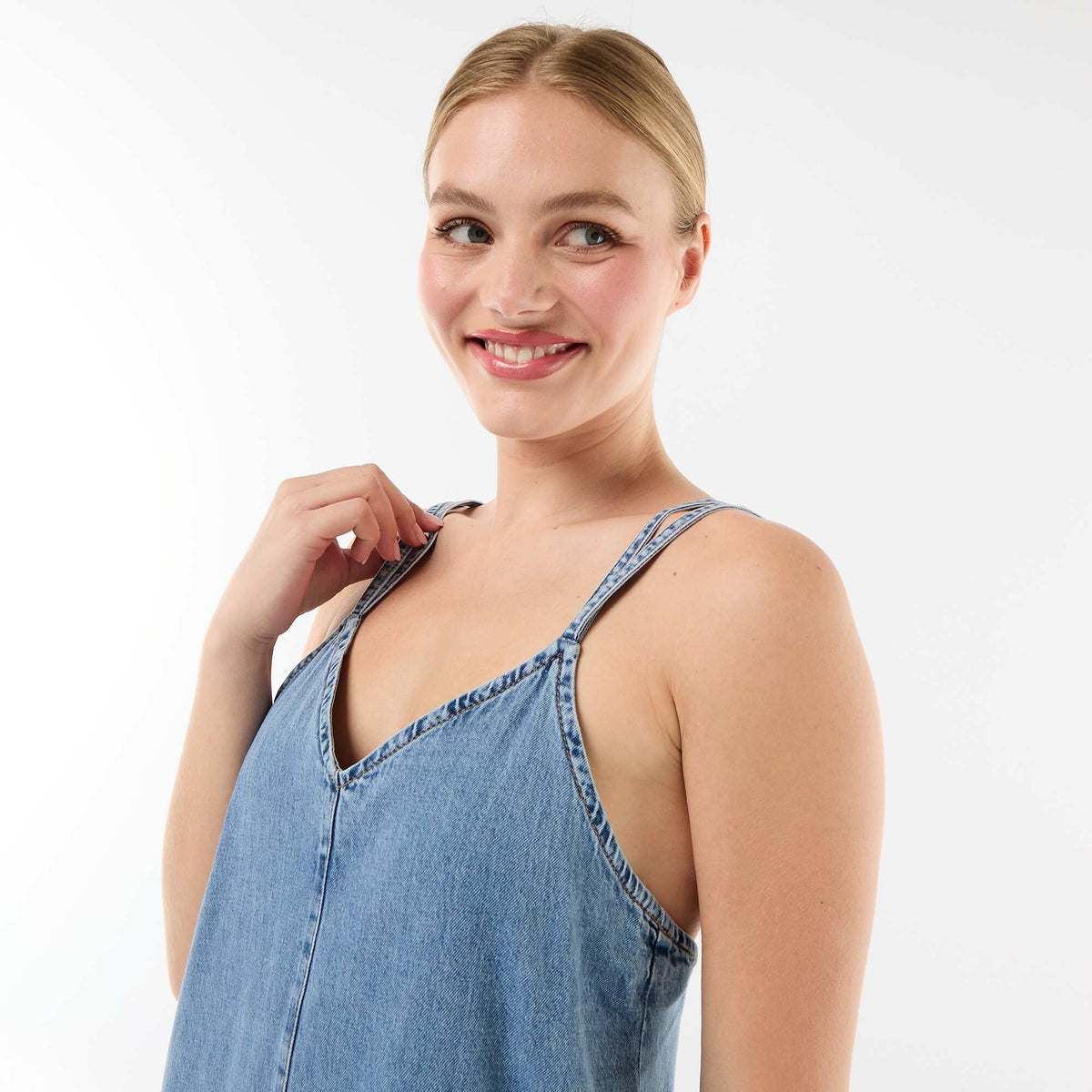 Robe denim coupe longue BLEU