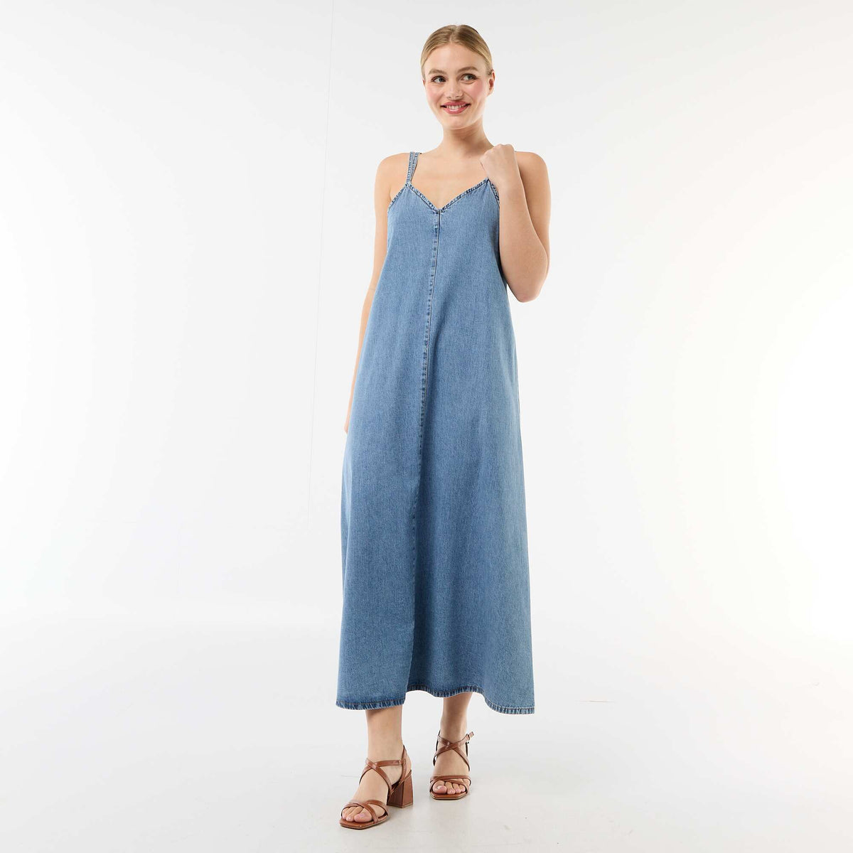 Robe denim coupe longue BLEU