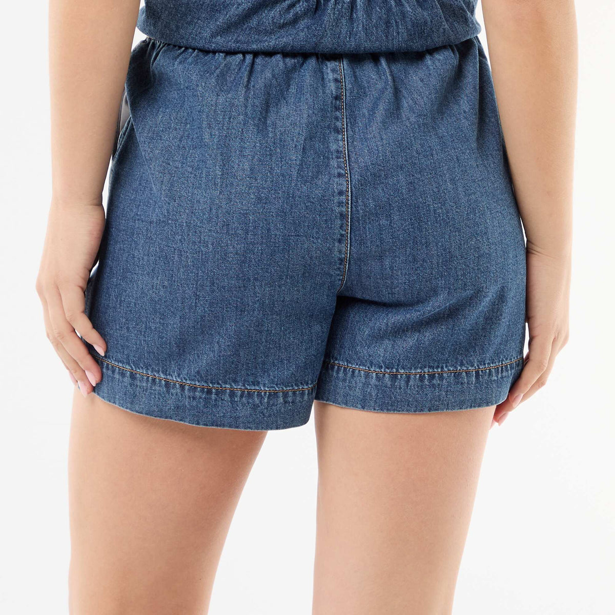 Short en jean à taille élastiqué BLEU