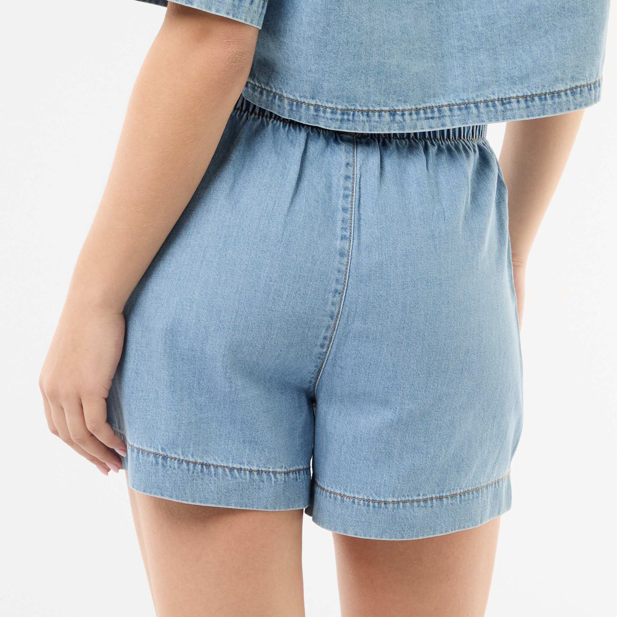 Short en jean à taille élastiqué BLEU