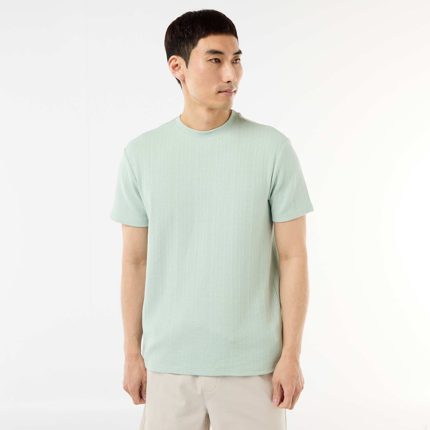 T-shirt uni à manches courtes en maille fantaisie BLEU