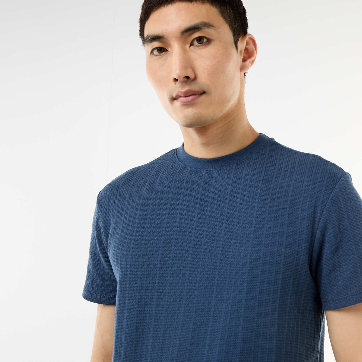 T-shirt uni à manches courtes en maille fantaisie BLEU
