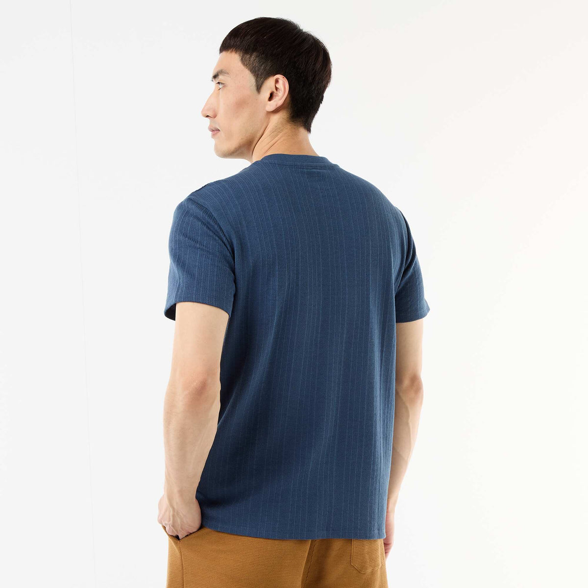 T-shirt uni à manches courtes en maille fantaisie BLEU