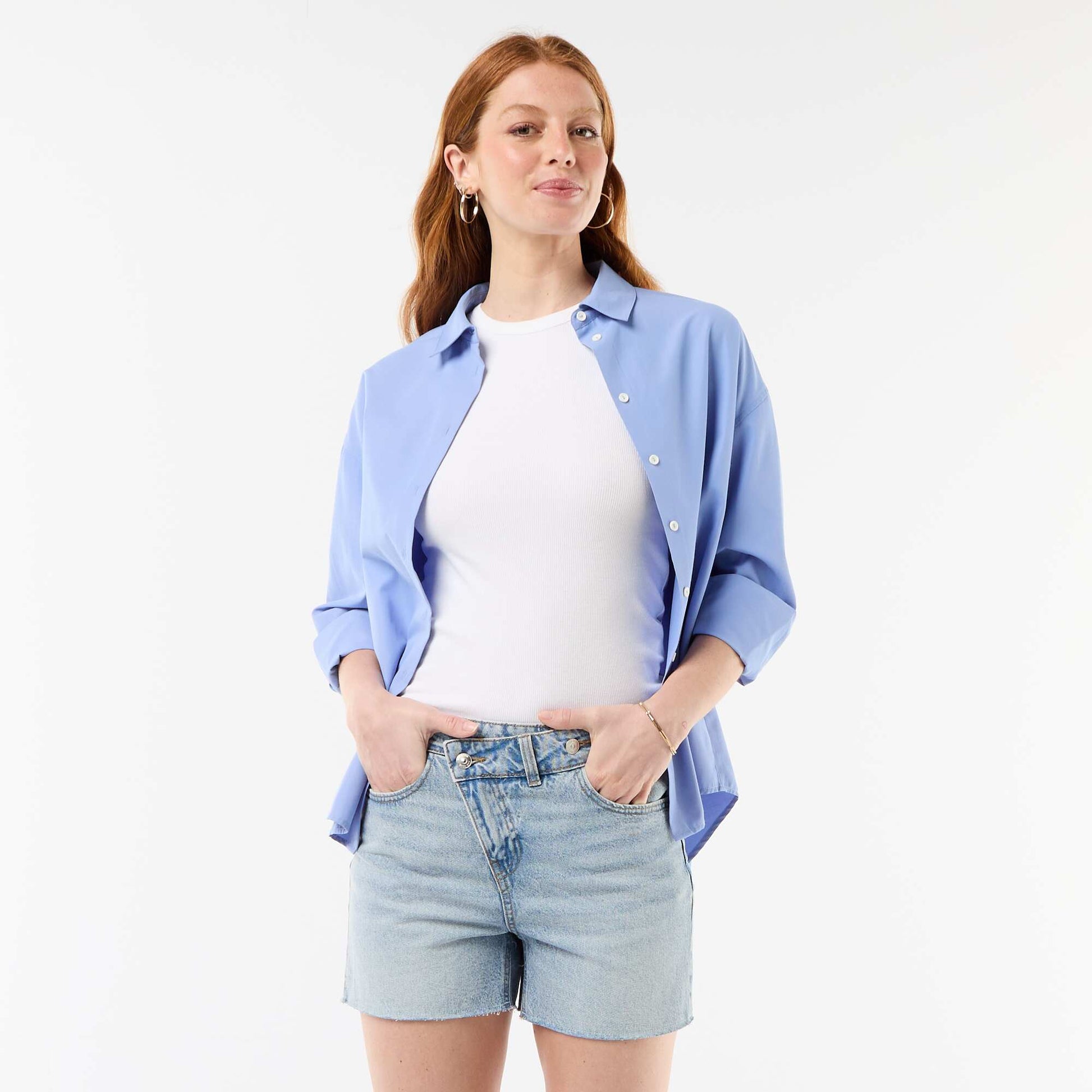 Short en jean taille haute BLEU