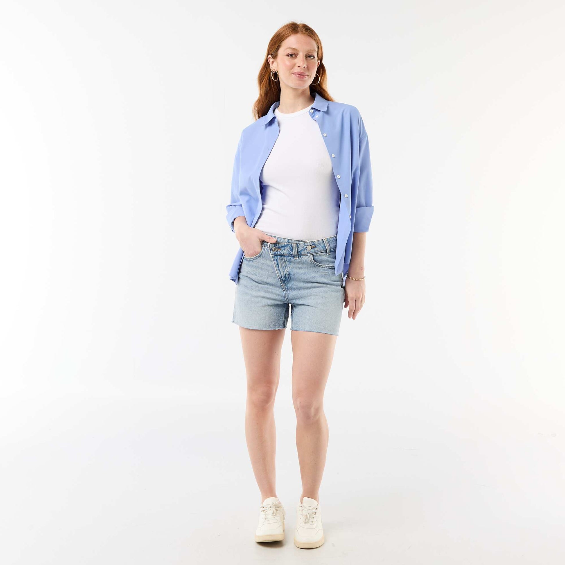Short en jean taille haute BLEU