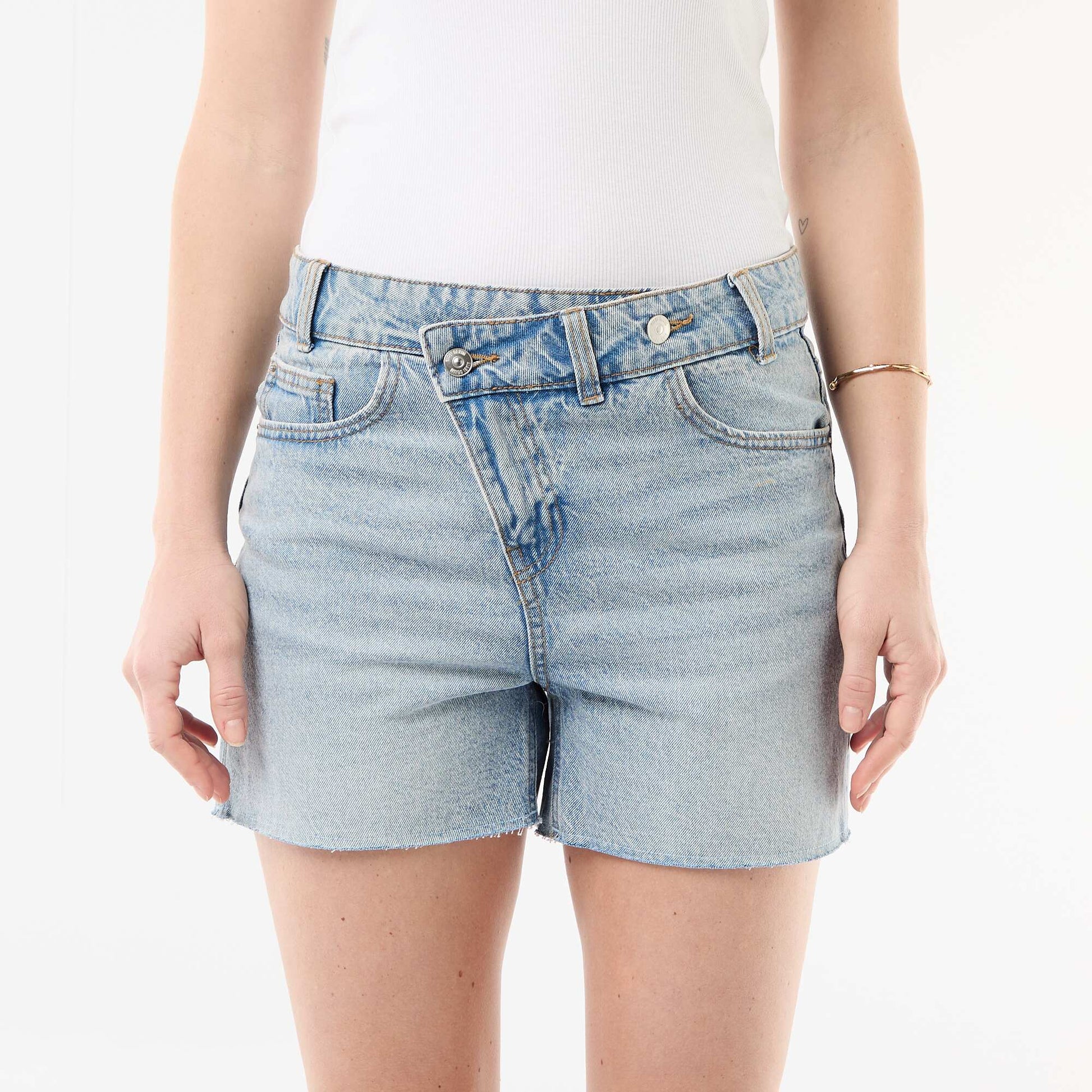 Short en jean taille haute BLEU