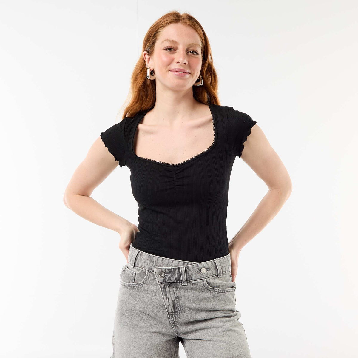 Short en jean taille haute GRIS