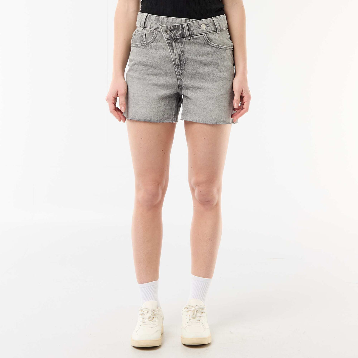 Short en jean taille haute GRIS