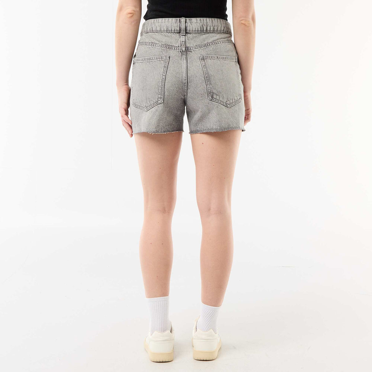 Short en jean taille haute GRIS