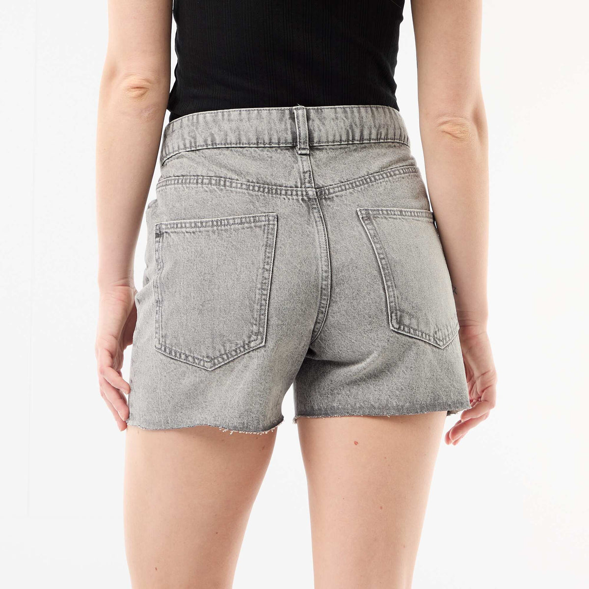 Short en jean taille haute GRIS