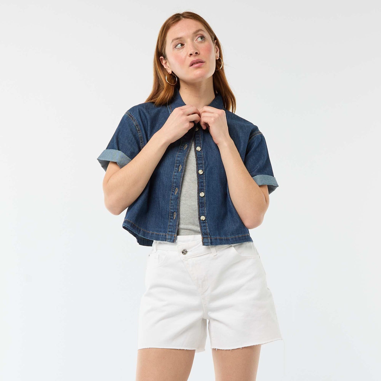 Short en jean taille haute BLANC
