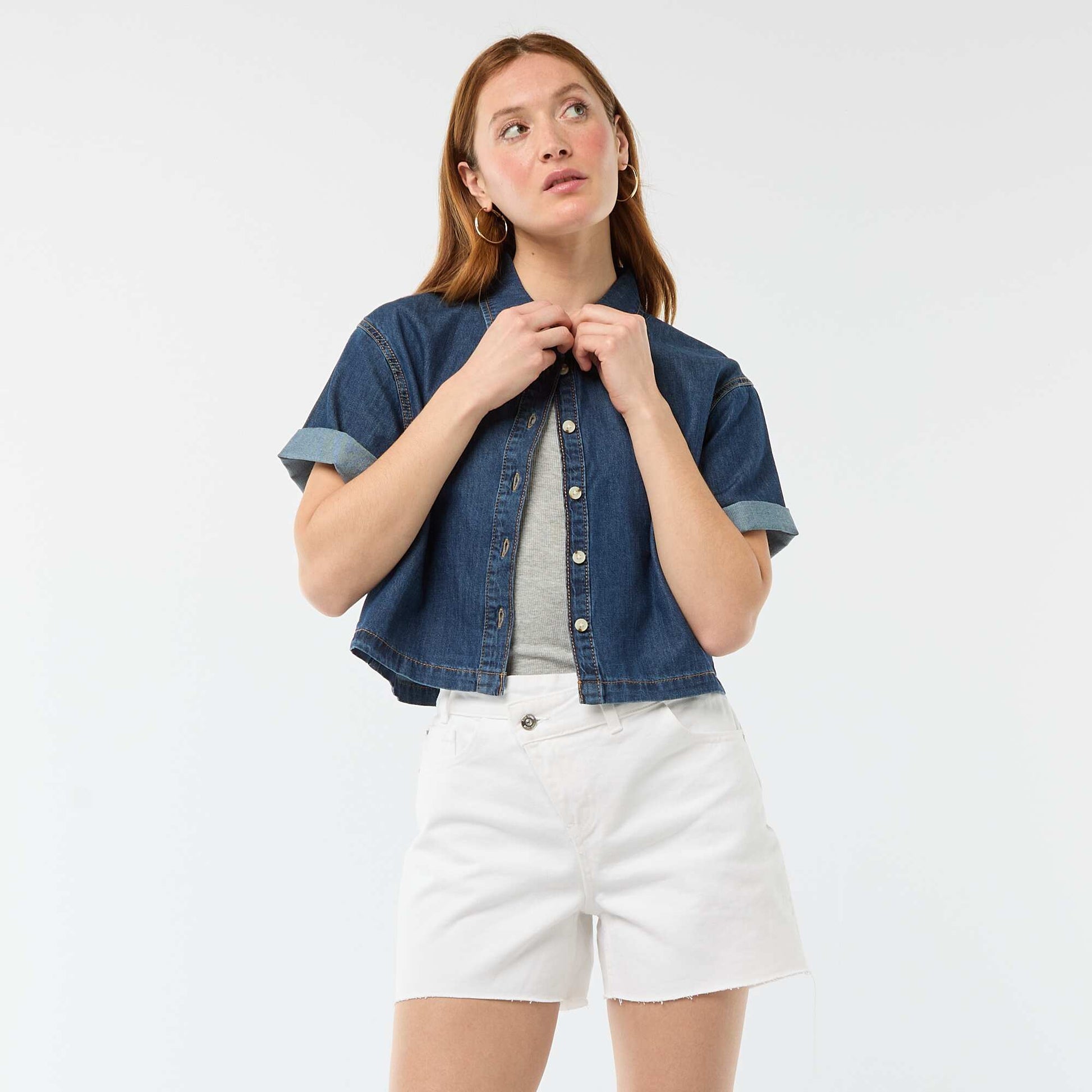 Short en jean taille haute BLANC