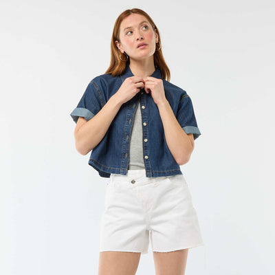 Short en jean taille haute BLANC