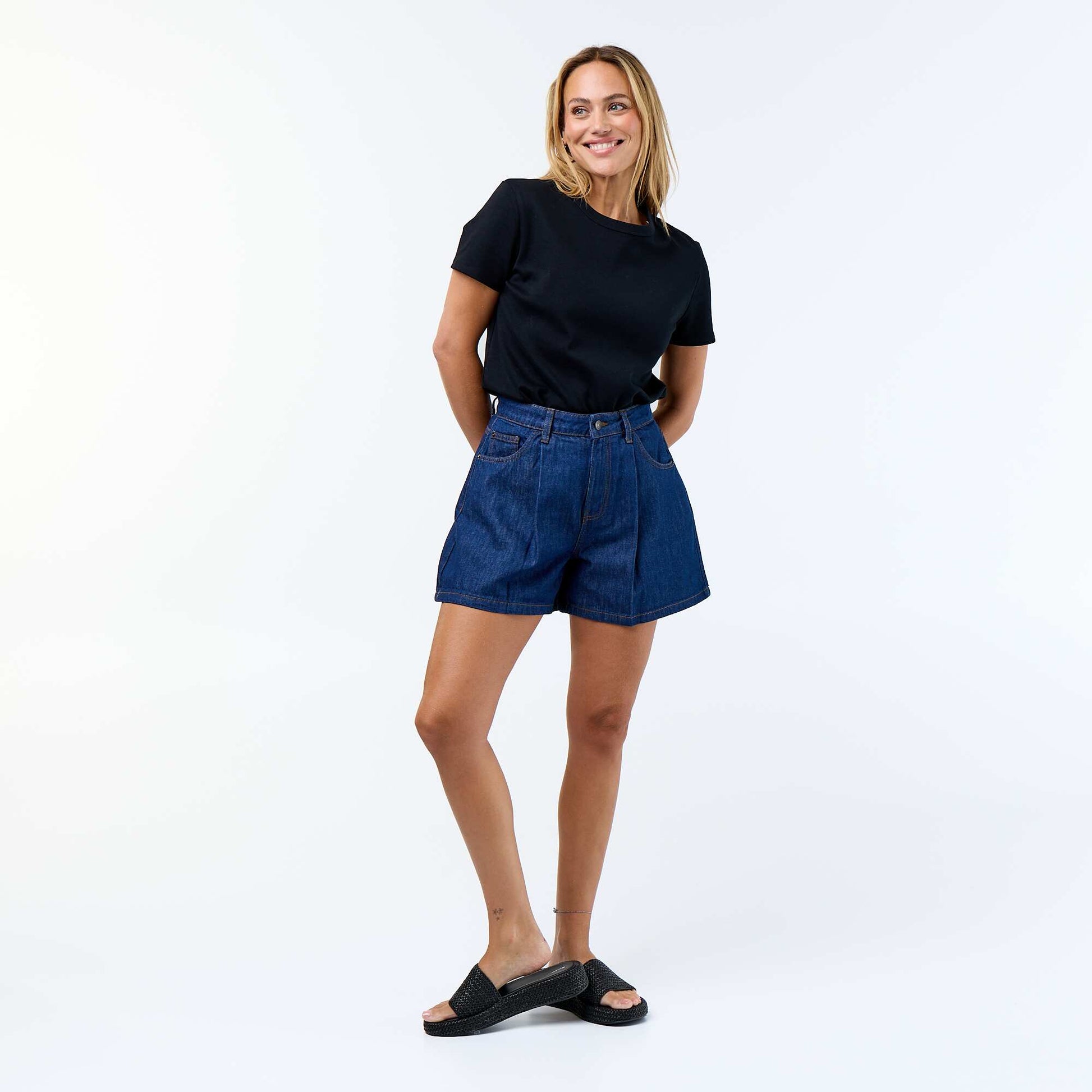 Bermuda en jean taille haute BLEU