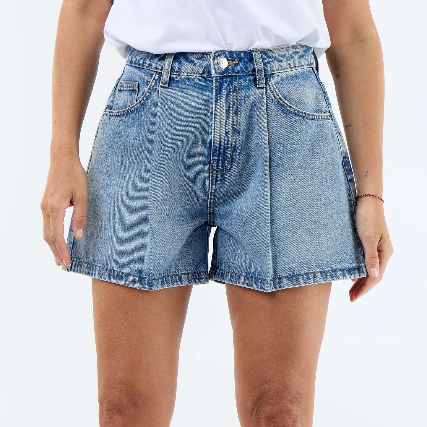 Bermuda en jean taille haute BLEU