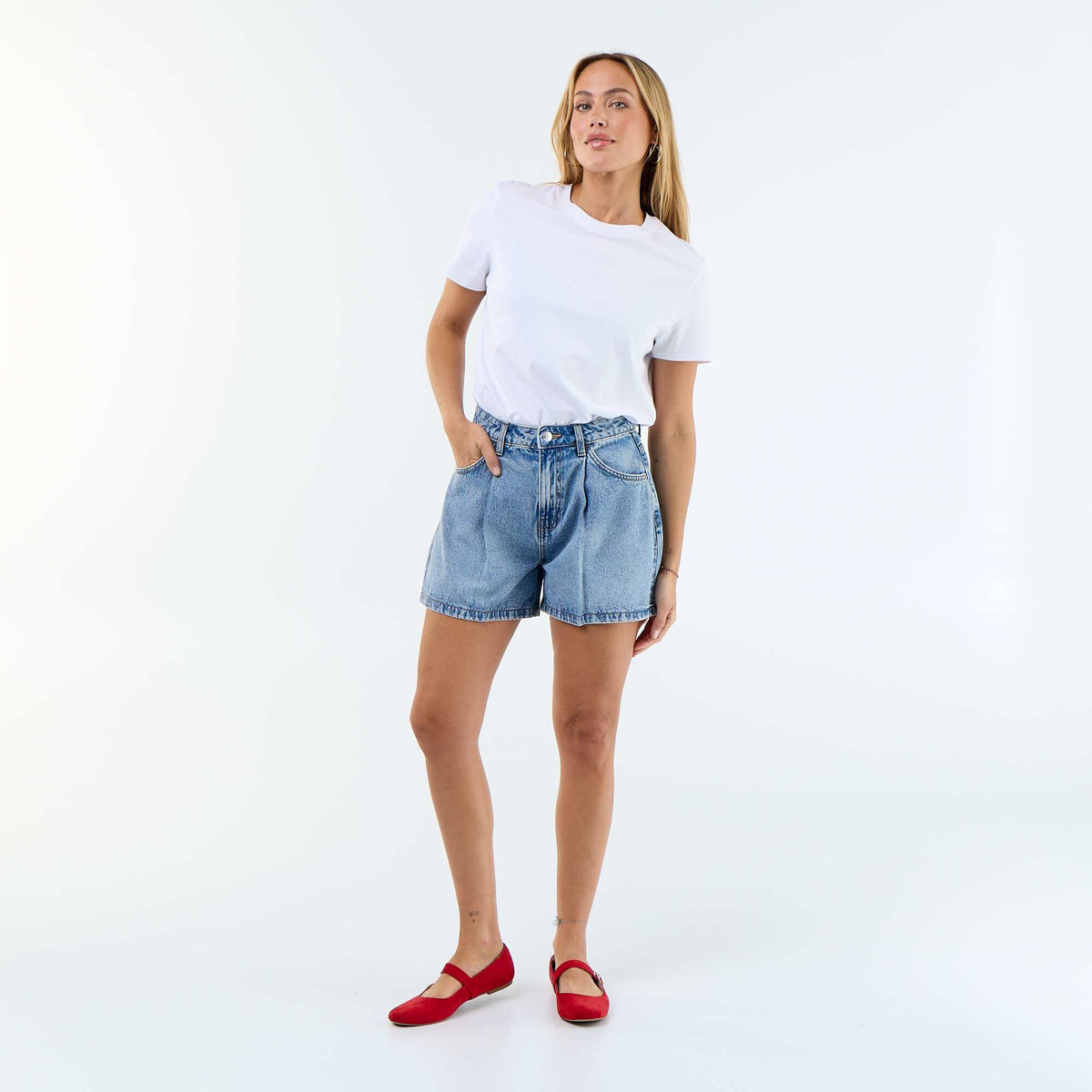 Bermuda en jean taille haute BLEU