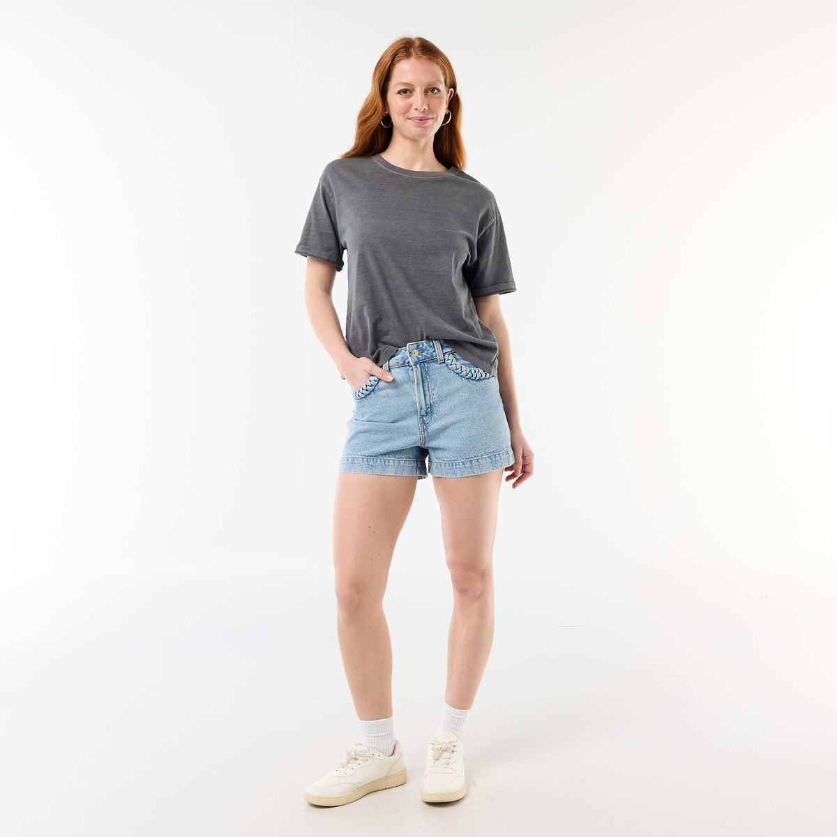 Short en denim avec poches tressées BLEU