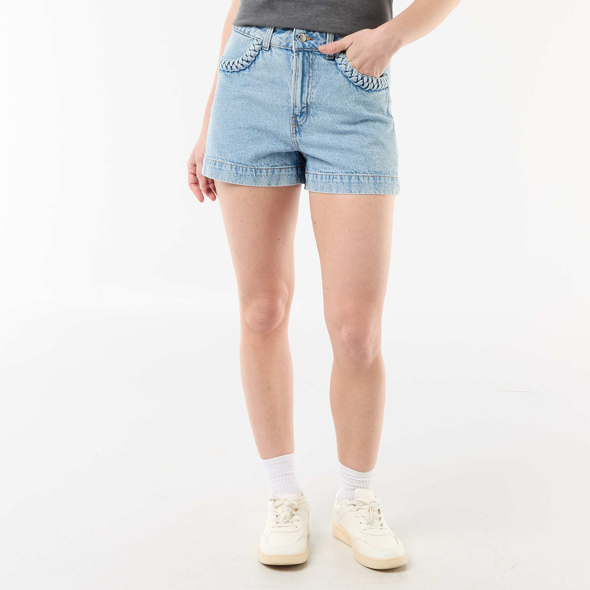 Short en denim avec poches tressées BLEU