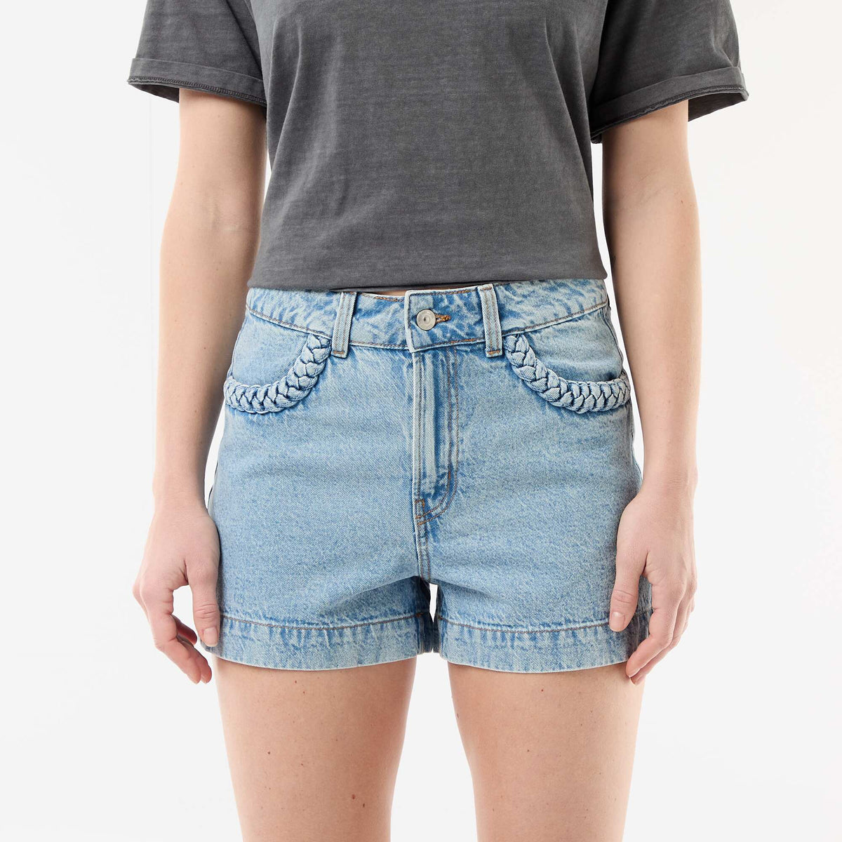 Short en denim avec poches tressées BLEU