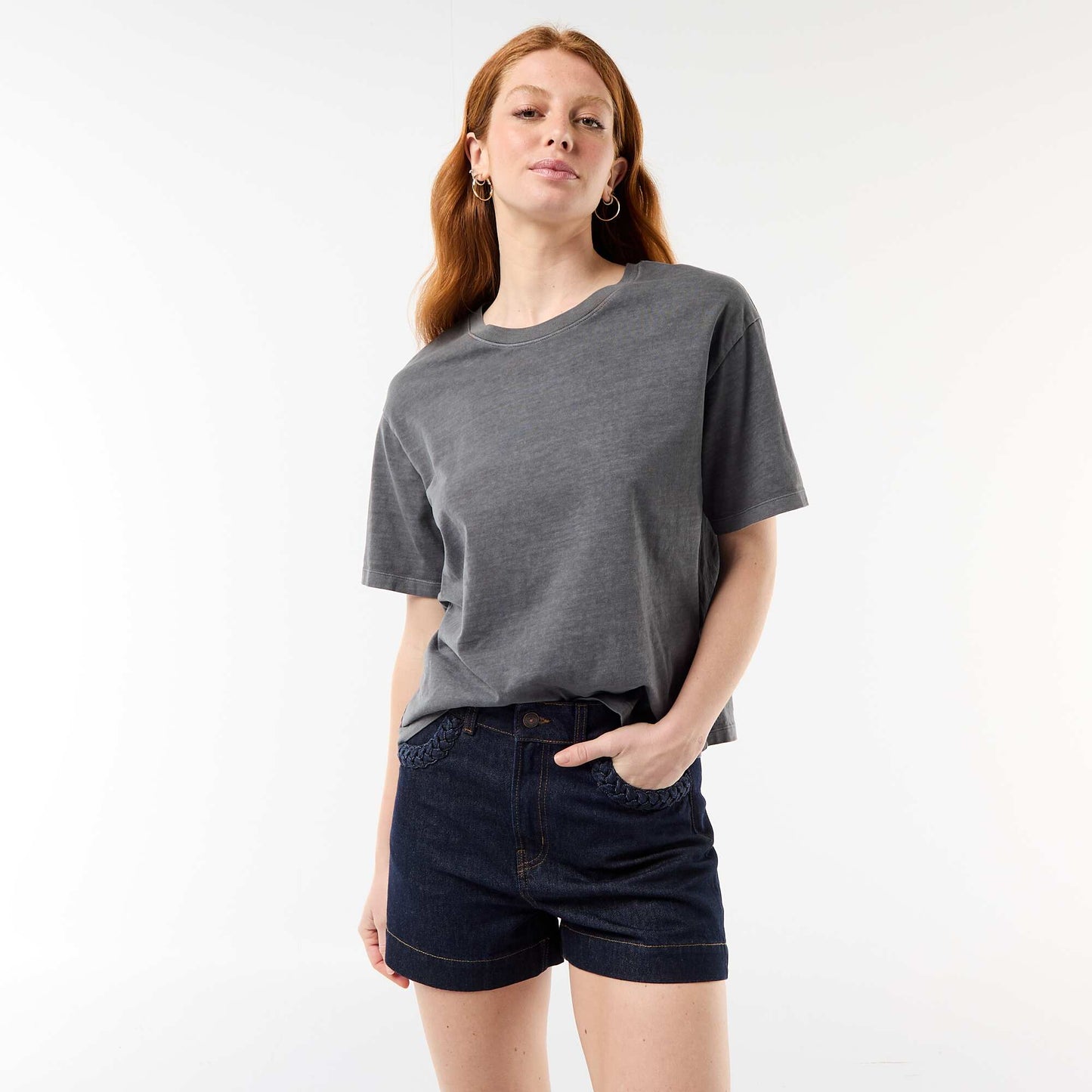 Short en denim avec poches tressées BLEU