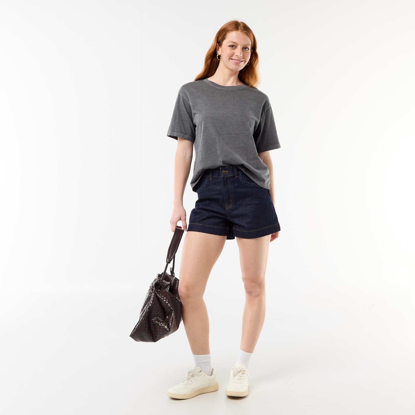 Short en denim avec poches tressées BLEU