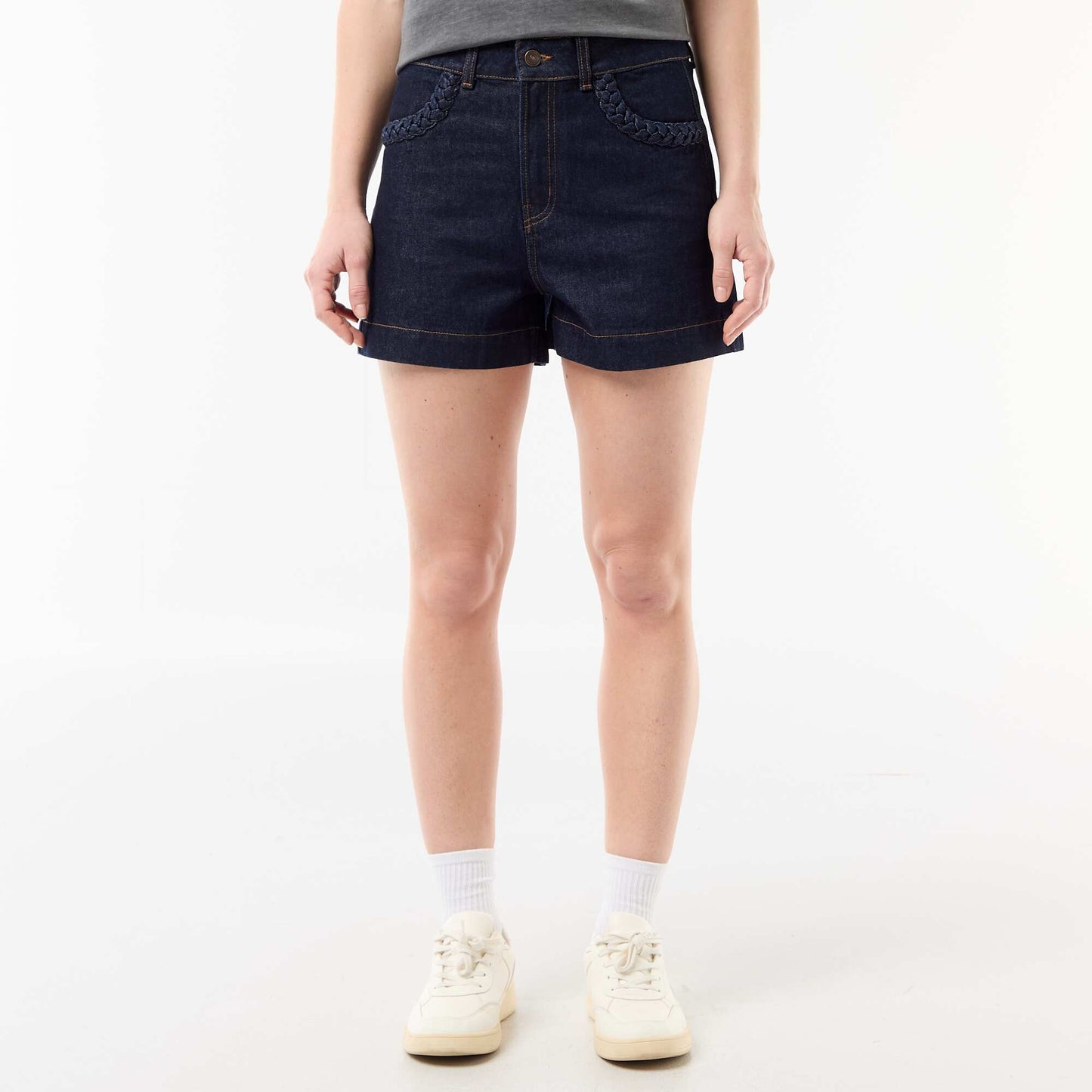 Short en denim avec poches tressées BLEU
