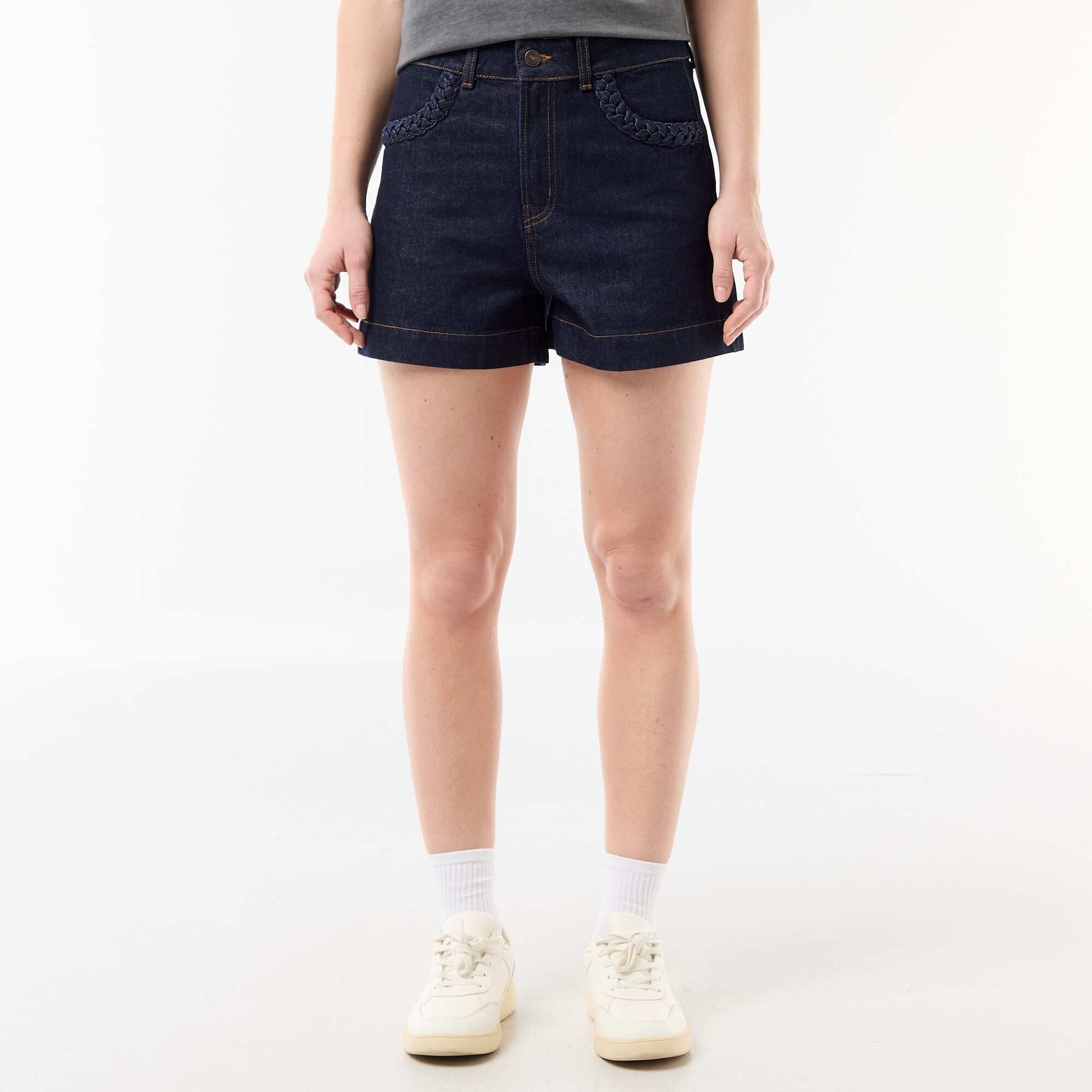 Short en denim avec poches tressées BLEU