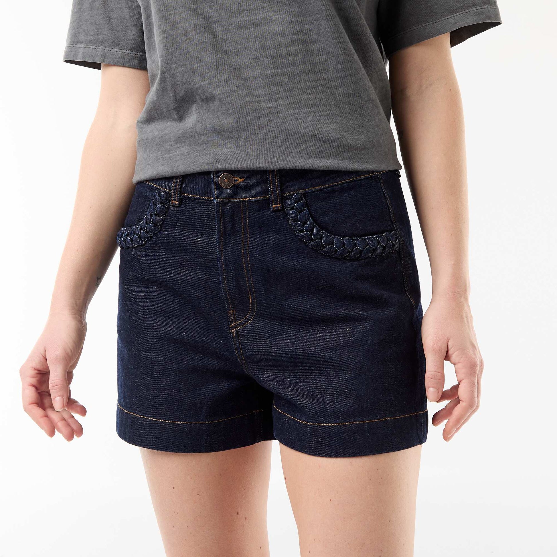 Short en denim avec poches tressées BLEU