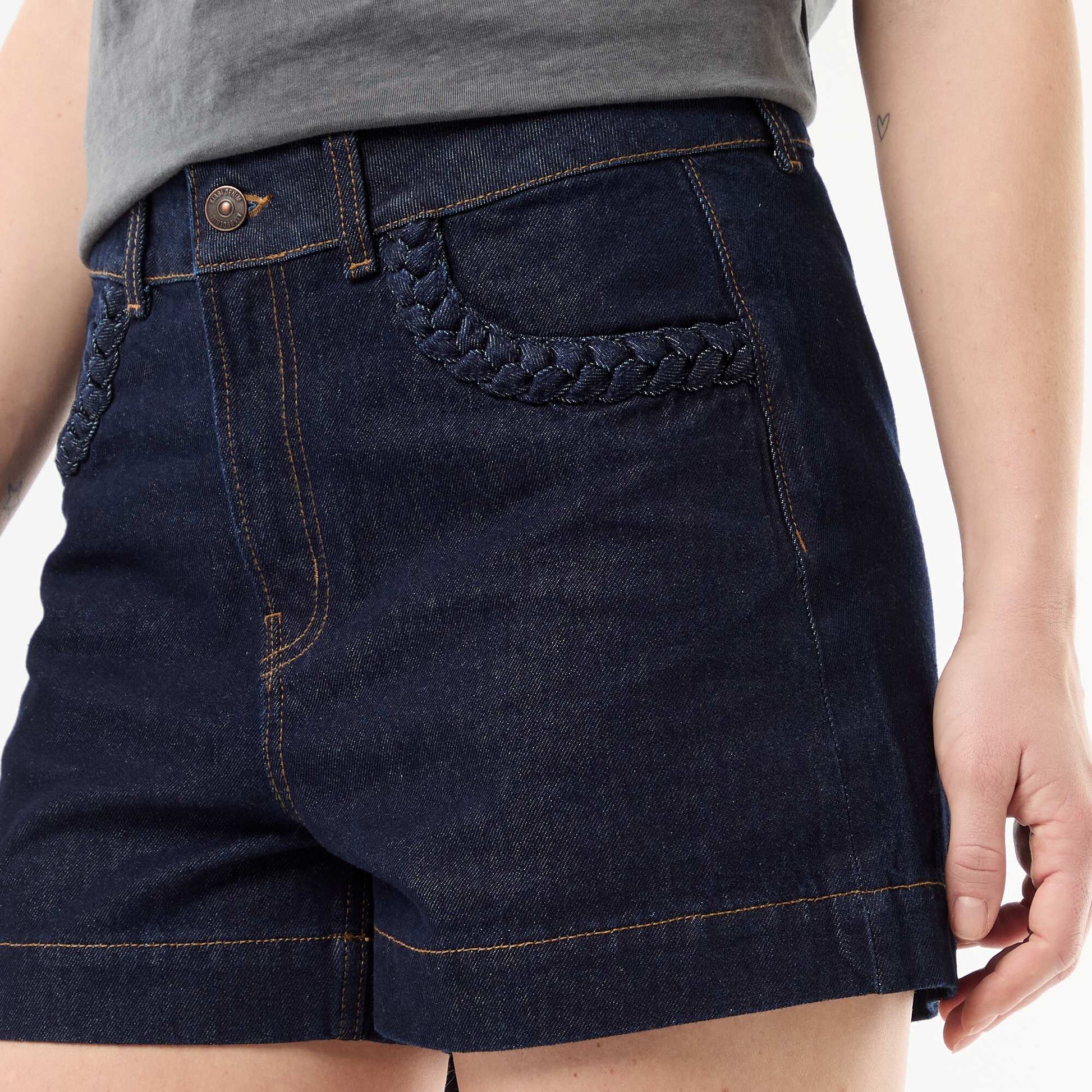 Short en denim avec poches tressées BLEU