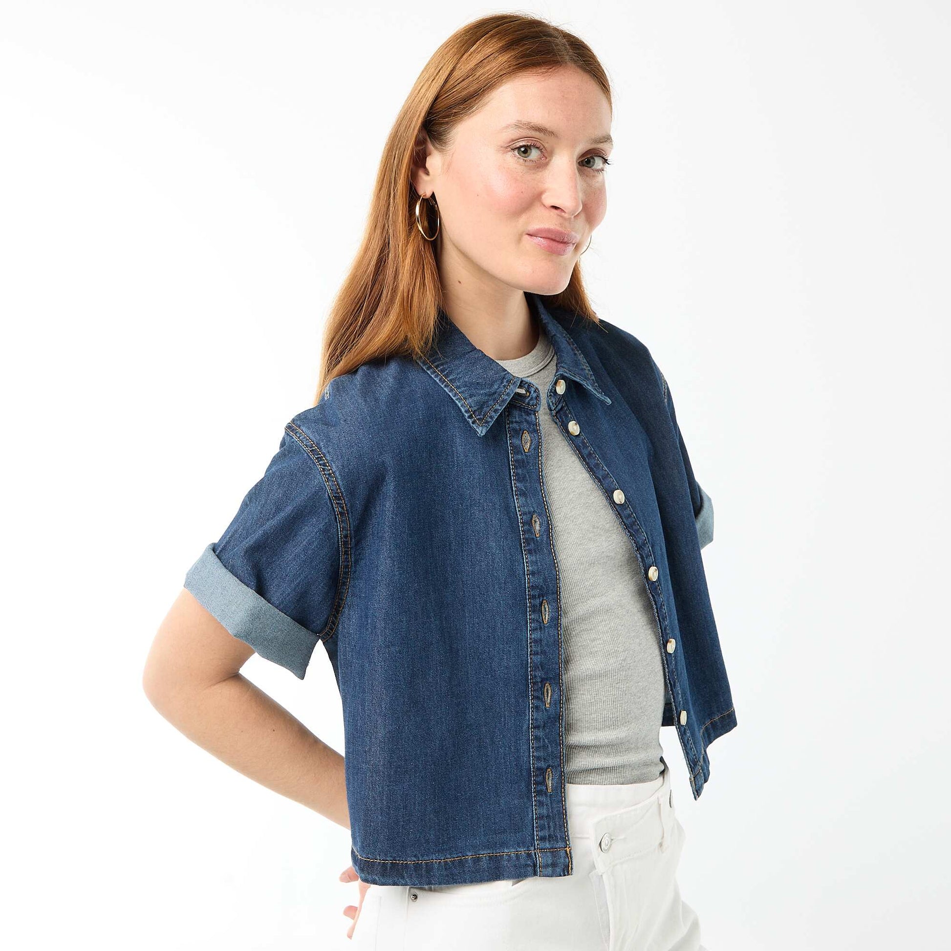 Chemisier en jean avec manches 3/4 BLEU