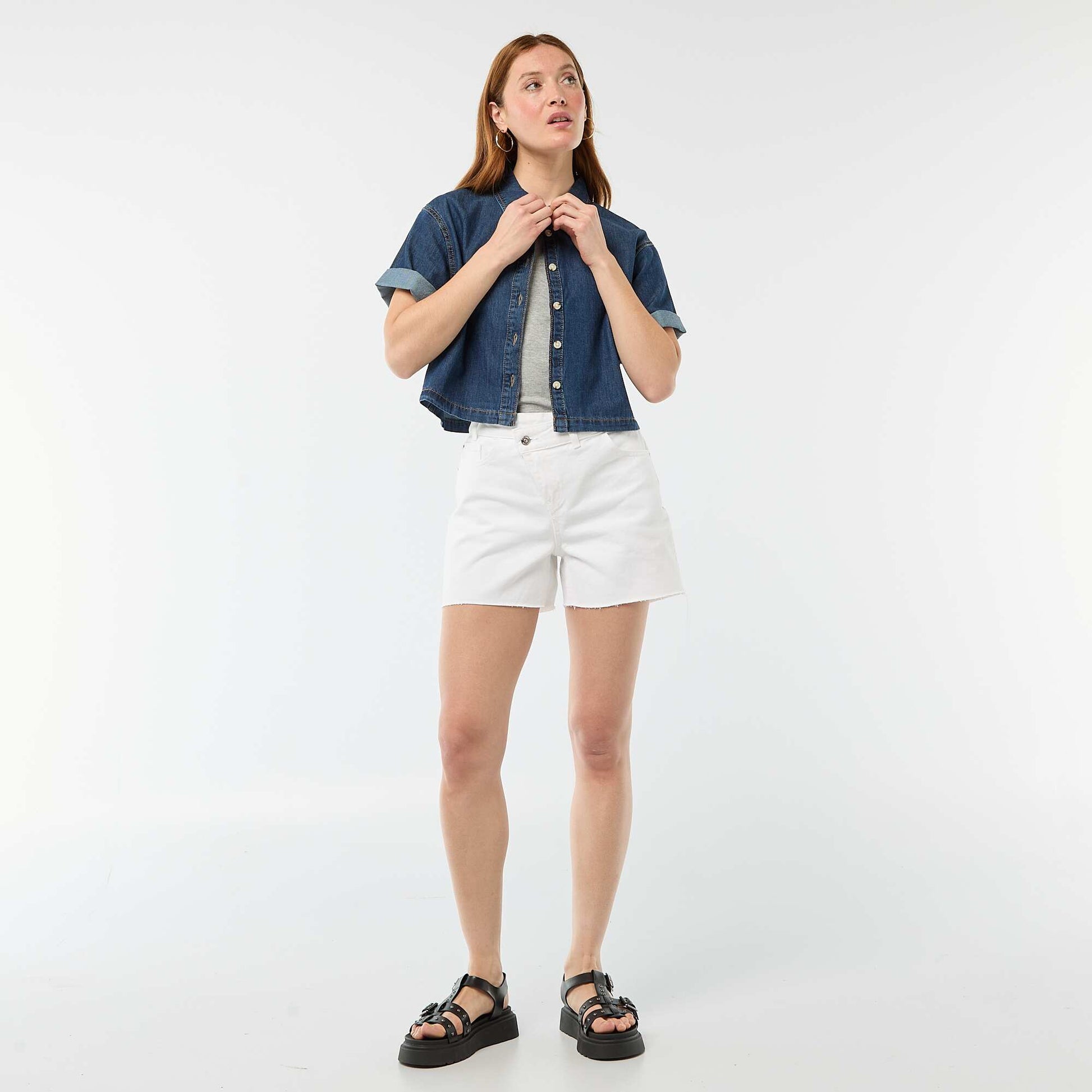 Chemisier en jean avec manches 3/4 BLEU