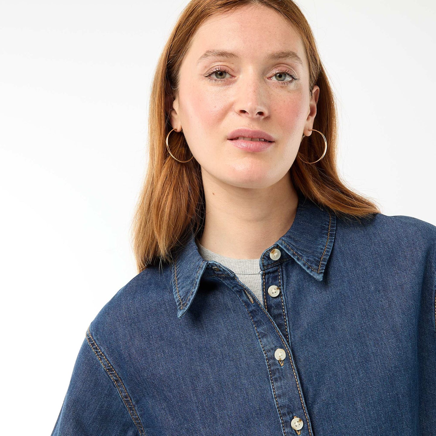 Chemisier en jean avec manches 3/4 BLEU