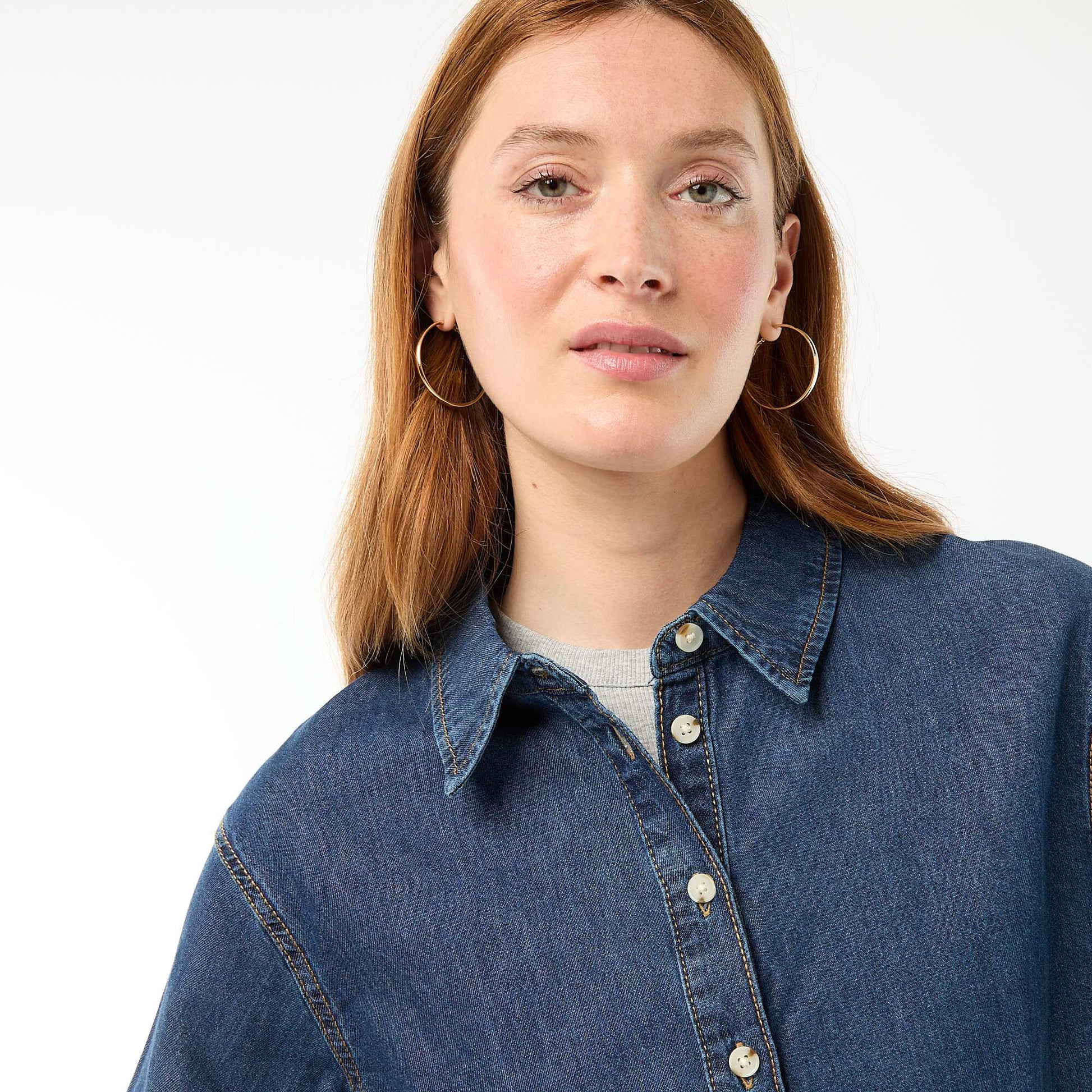 Chemisier en jean avec manches 3/4 BLEU