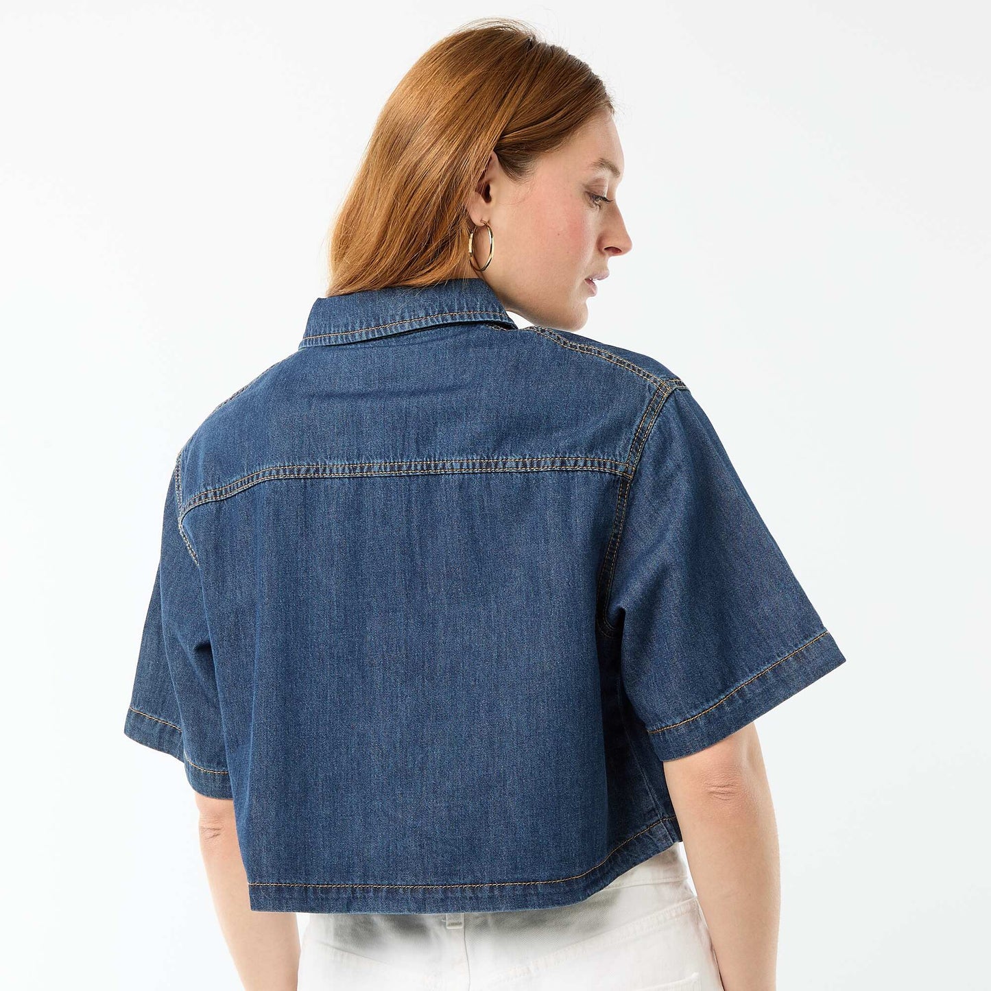 Chemisier en jean avec manches 3/4 BLEU