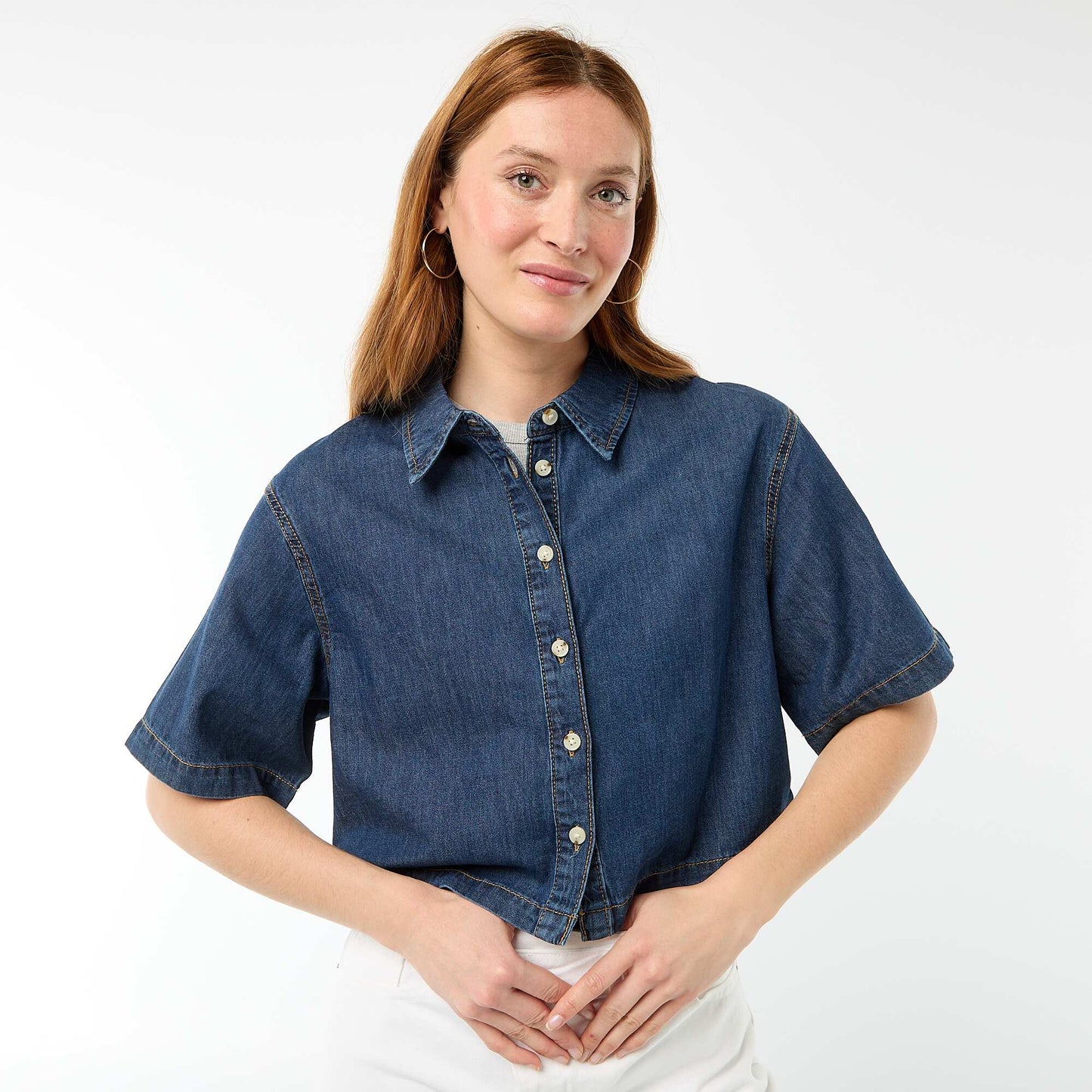 Chemisier en jean avec manches 3/4 BLEU