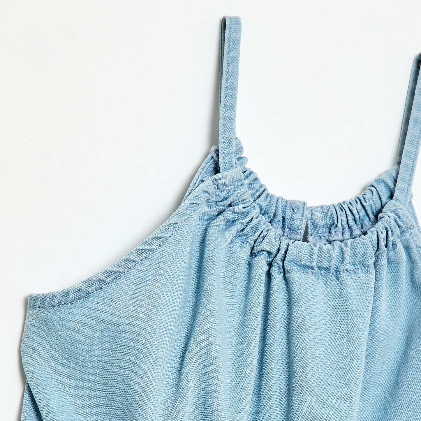Robe unie à bretelles et volants BLEU