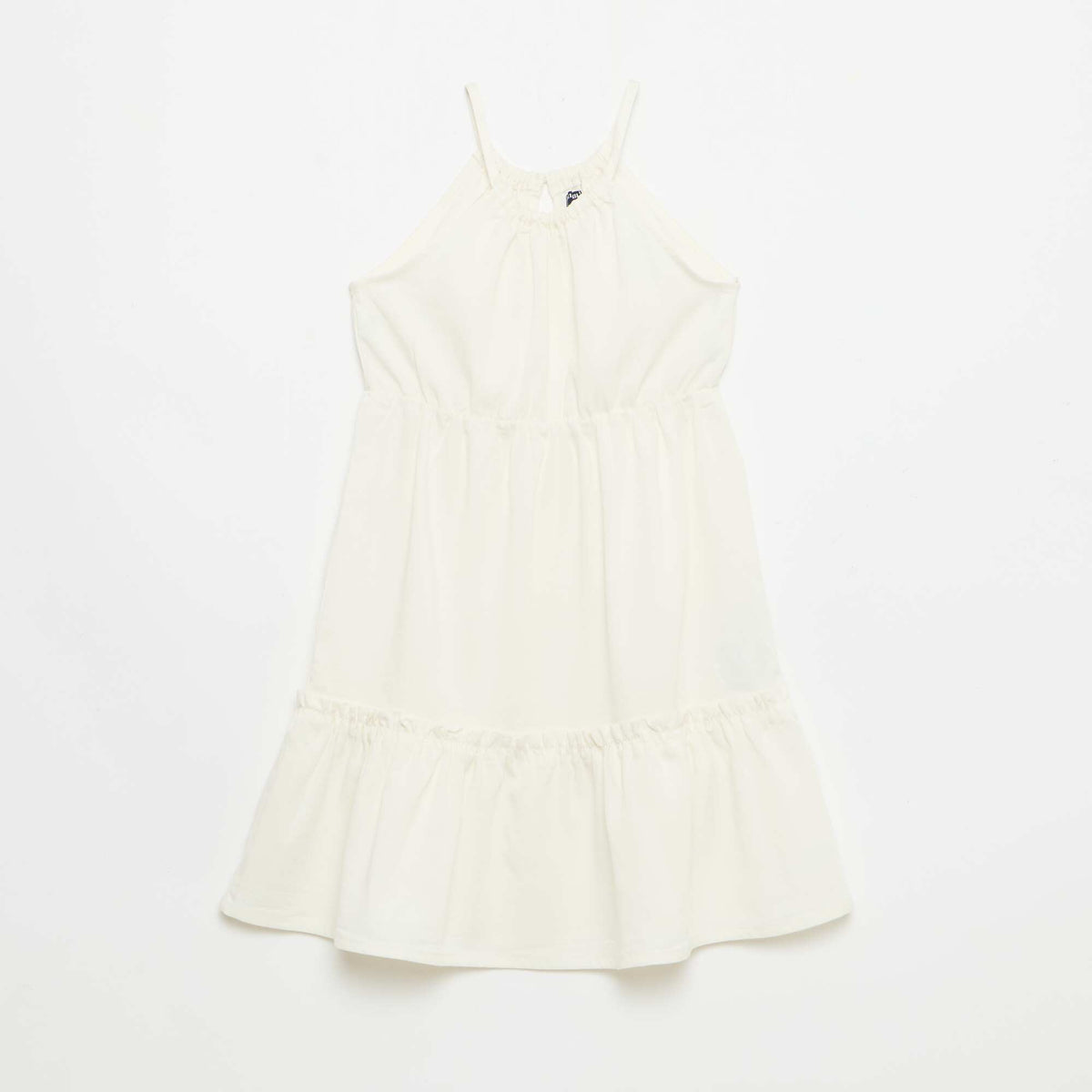 Robe unie à bretelles et volants BEIGE