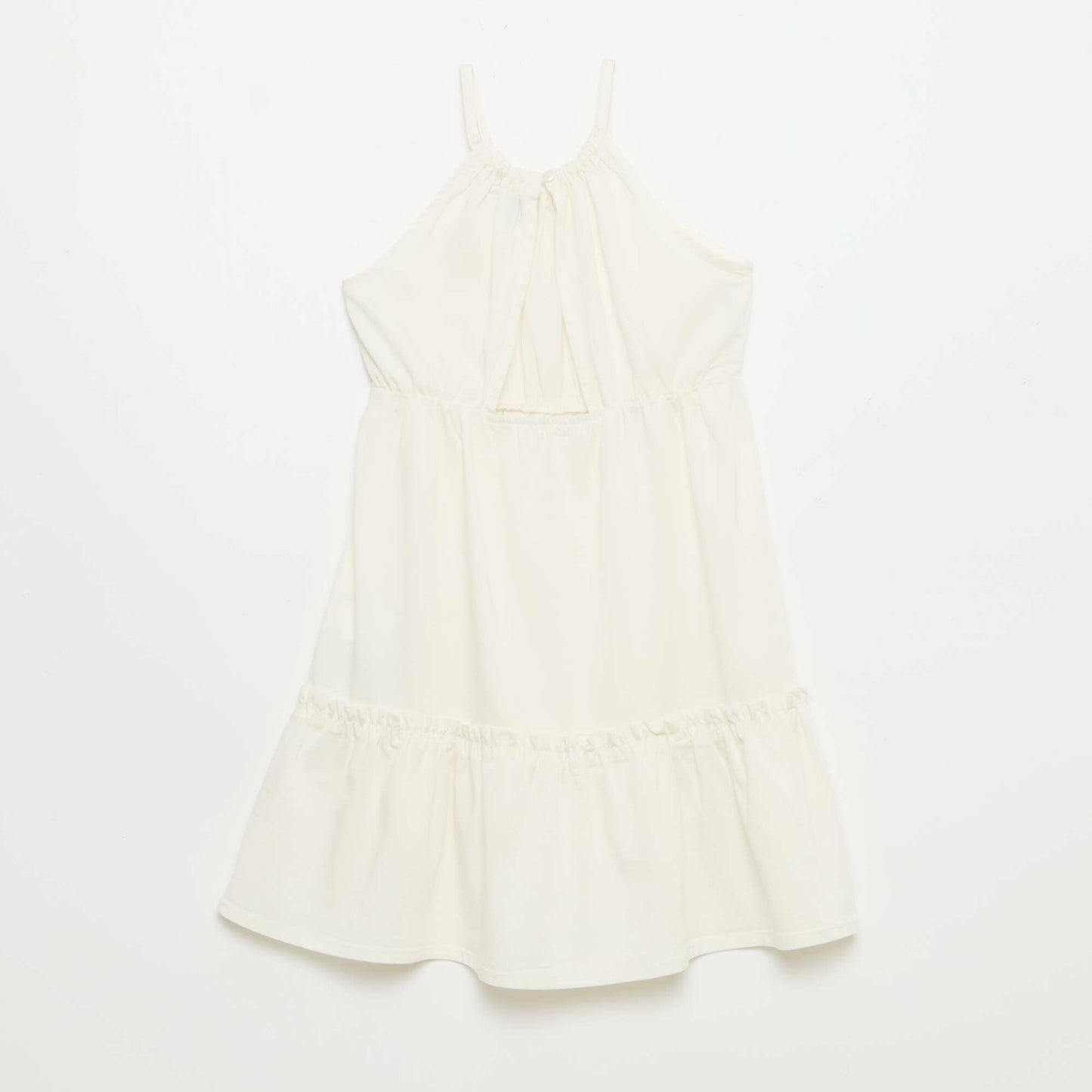 Robe unie à bretelles et volants BEIGE